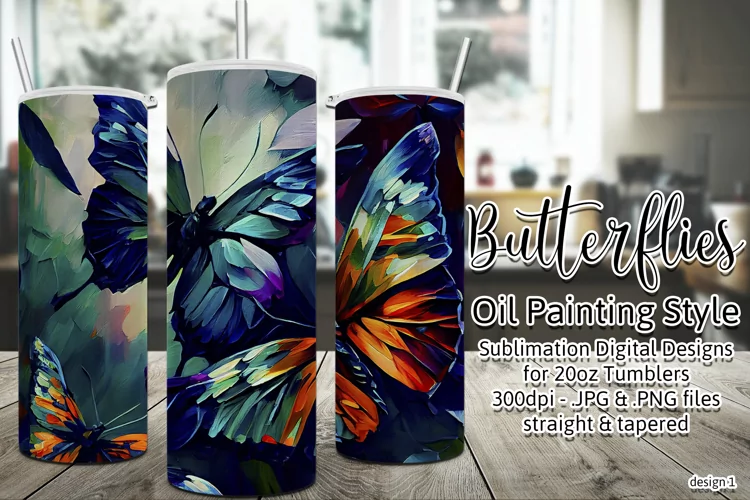 Butterfly Tumbler, Oil Painting Style Butterflies Tumbler 1
