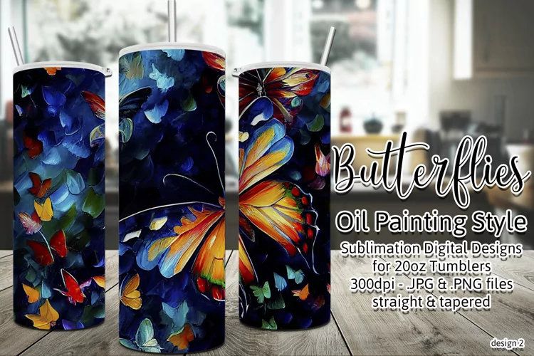 Butterfly Tumbler, Oil Painting Style Butterflies Tumbler 2