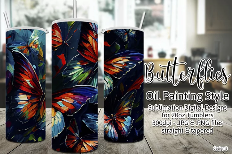 Butterfly Tumbler, Oil Painting Style Butterflies Tumbler 3
