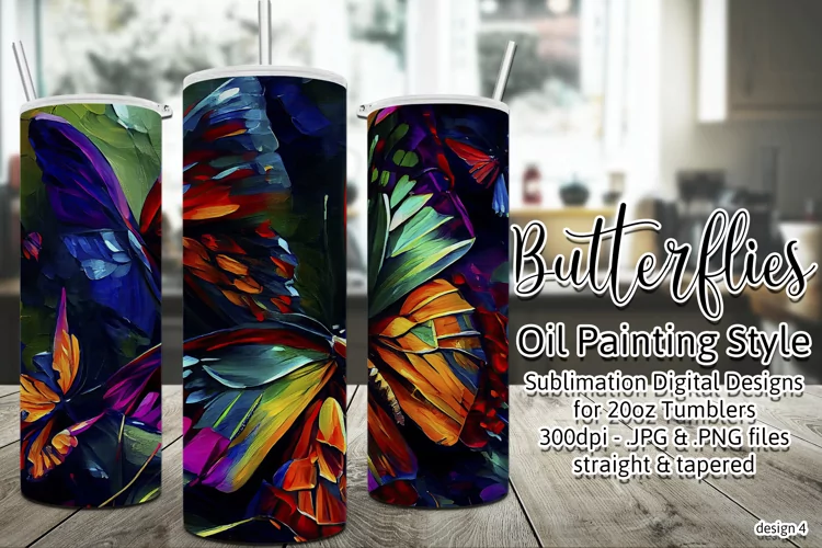 Butterfly Tumbler, Oil Painting Style Butterflies Tumbler 4