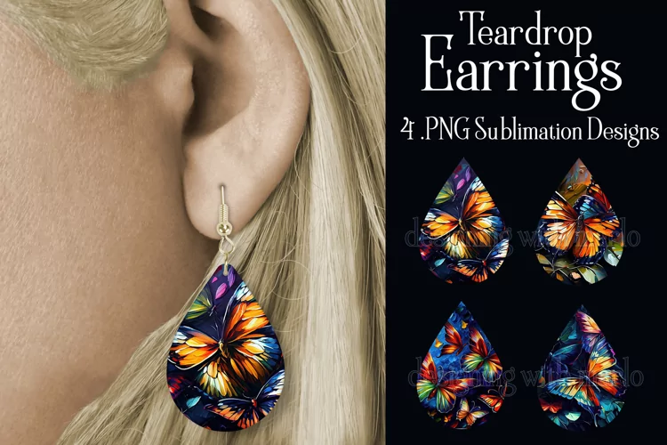 Butterfly Earrings, Teardrop Earrings, Oil Painting Earrings
