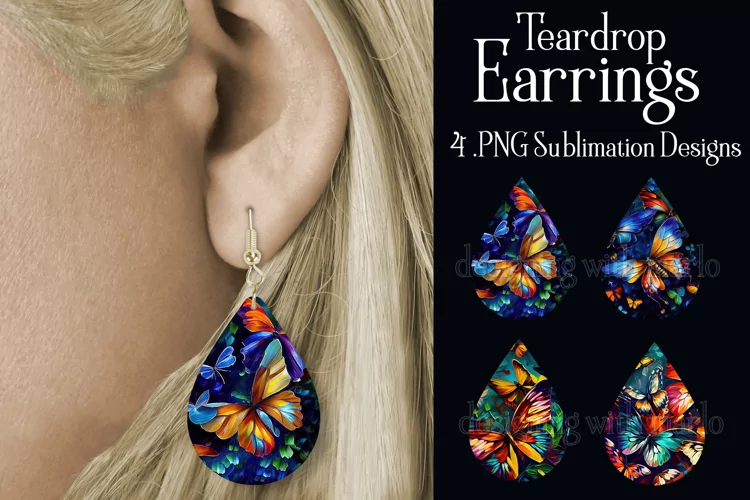 Butterfly Earrings, Teardrop Earrings, Oil Painting Earrings