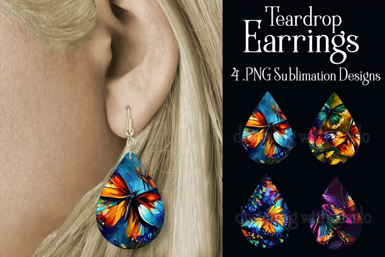Butterfly Earrings, Teardrop Earrings, Oil Painting Earrings