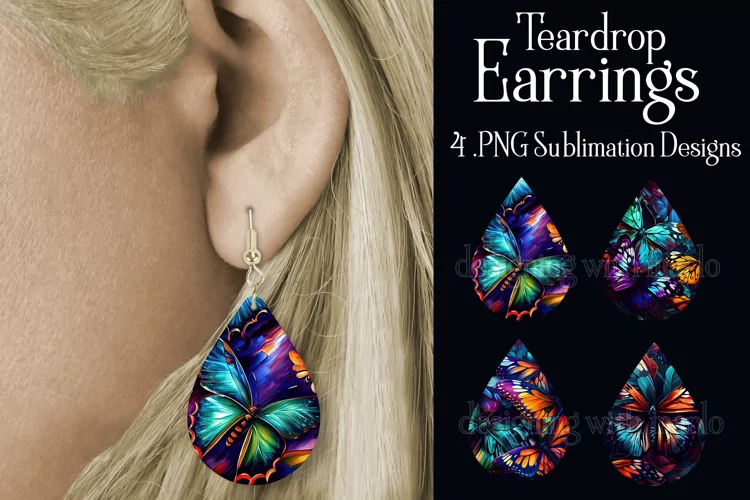 Butterfly Earrings, Teardrop Earrings, Oil Painting Earrings