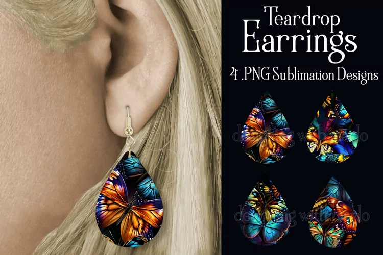 Butterfly Earrings, Teardrop Earrings, Oil Painting Earrings