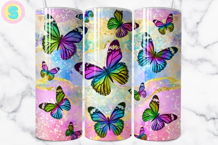 Colorful Butterfly 20Oz Skinny Tumbler Sublimation Wrap