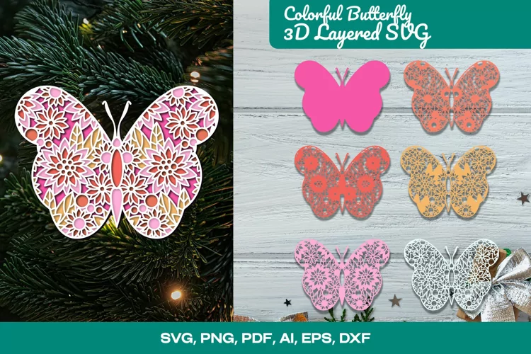 Colorful Butterfly 3D Layered SVG