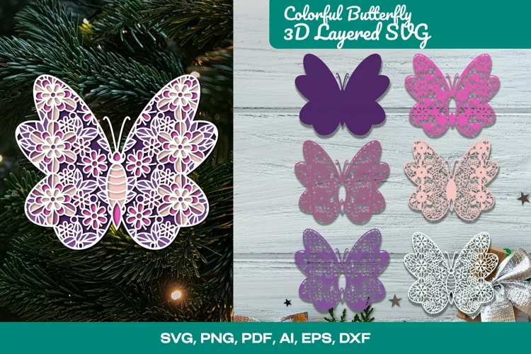 Colorful Butterfly 3D Layered SVG