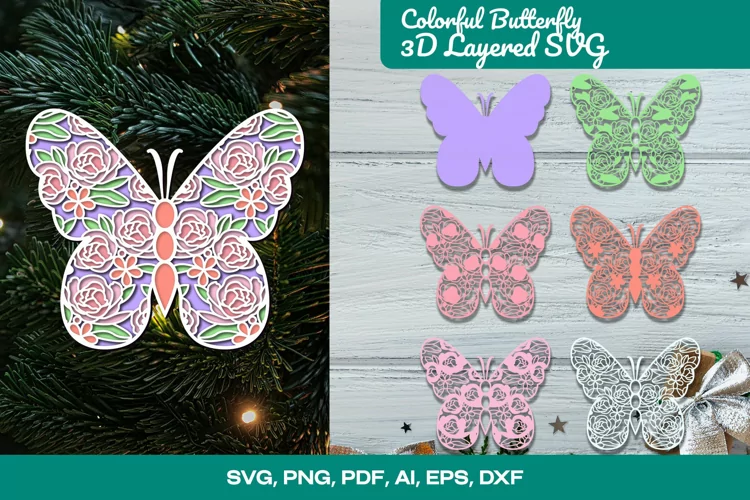 Colorful Butterfly 3D Layered SVG