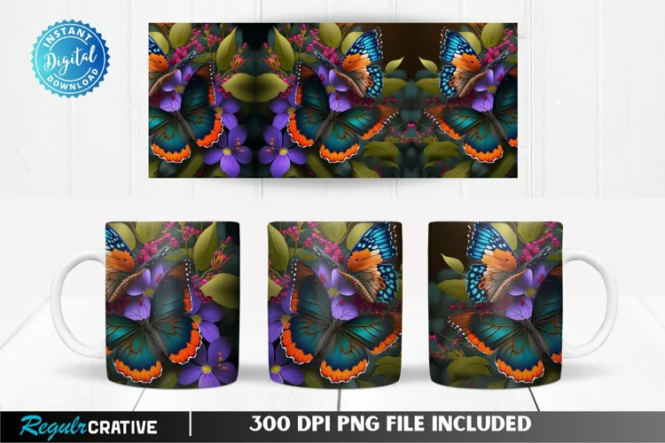 Colorful Butterfly Flowers 11 & 15 Oz Mug Sublimation
