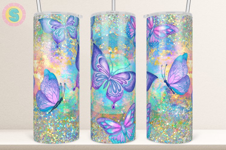 thumbnail image 2 of Purple Butterflies Sublimation Tumbler Wrap – 20oz Ready To Press Heat Transfer 2 of 6