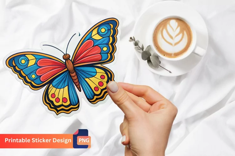 Colorful Butterfly Sticker, Vibrant Butterfly Art Sticker