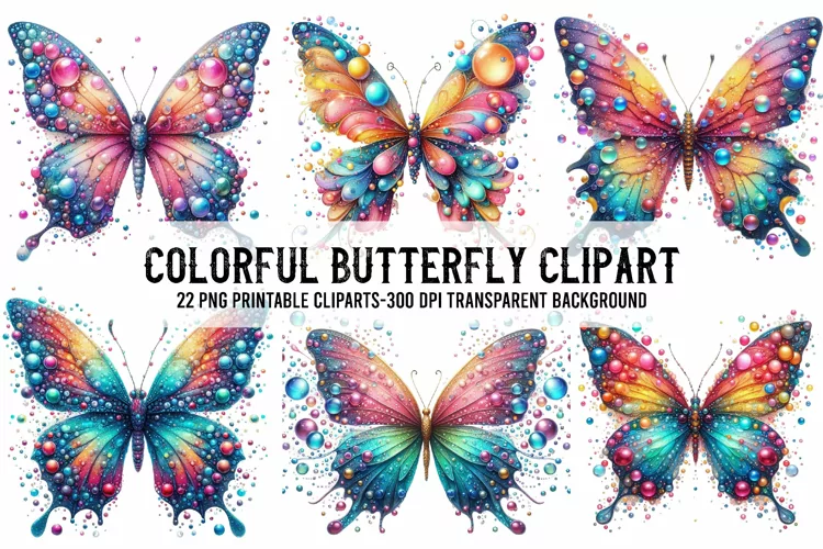 Colorful Butterfly Watercolor Clipart