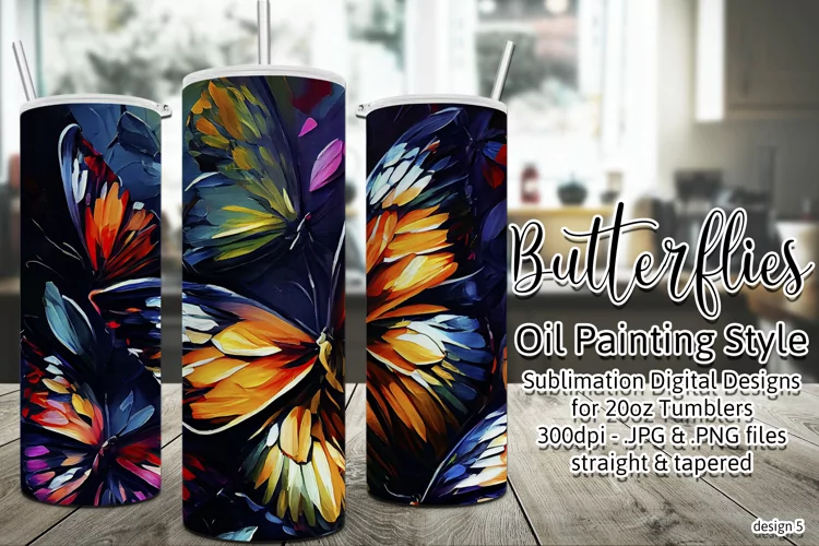 Butterfly Tumbler, Oil Painting Style Butterflies Tumbler 5