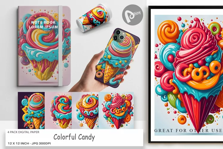 Digital Paper Colorful Candy