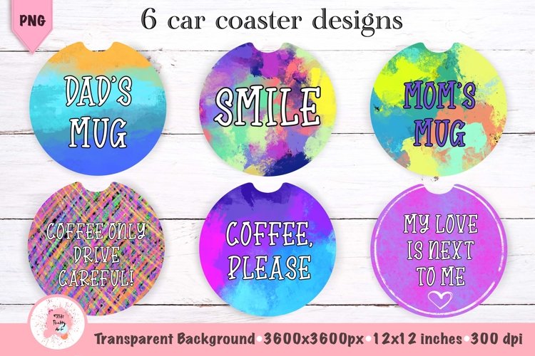 Colorful Car Coaster Sublimation Bundle PNG set of 6 designs