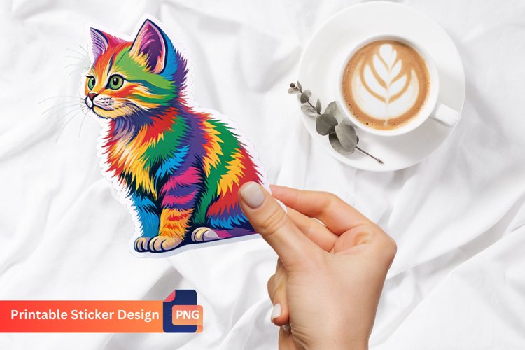 Colorful Cat Sticker, Rainbow Cat Sticker Collection example image 1