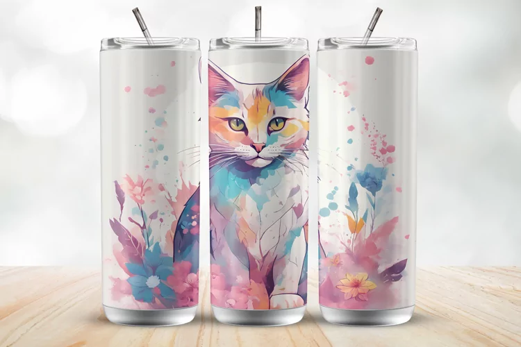 Colorful Cat 20 Oz Tumbler Wrap Sublimation Design
