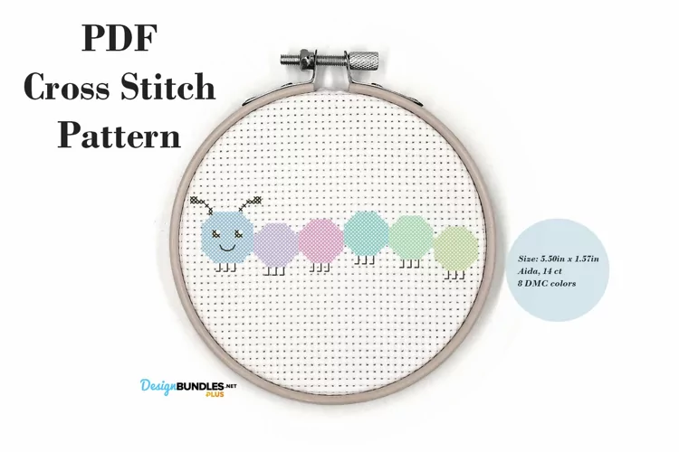 Colorful Caterpillar Cross Stitch Pattern PDF File