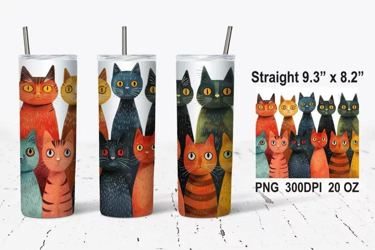 Colorful Cats Tumbler Wrap, Cats Tumbler Wrap