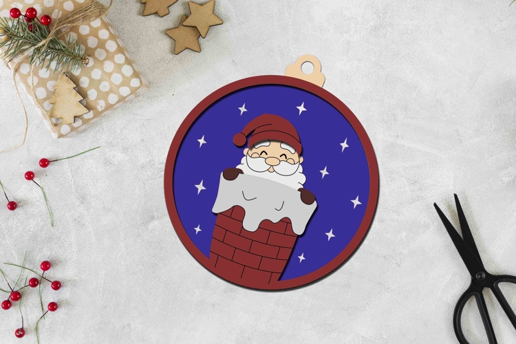 Santa in Chimney Christmas Ornament Layered Laser Cut File