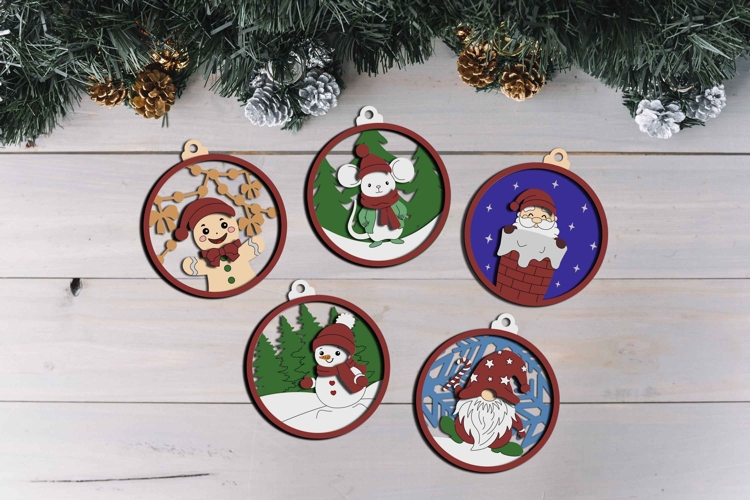 Christmas Ornaments - Set of 5 - Layered Laser Cut Files
