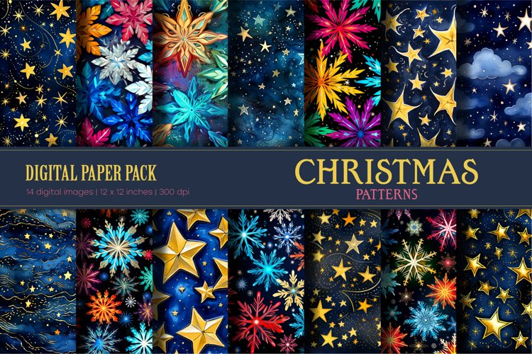 Christmas star patterns. Digital Paper. example image 1