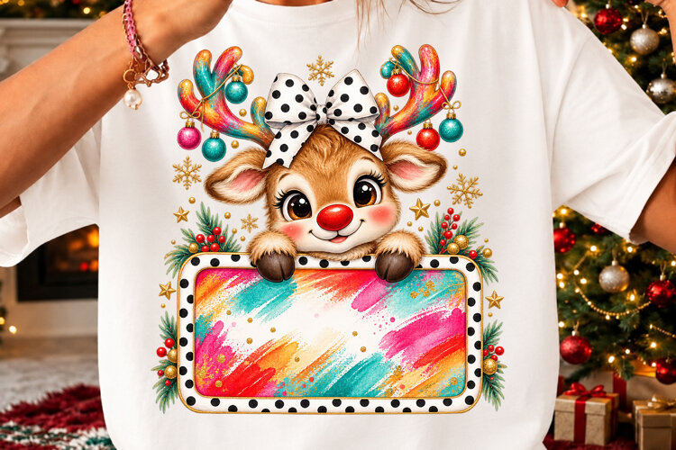 Colorful Christmas Reindeer Custom PNG example image 1