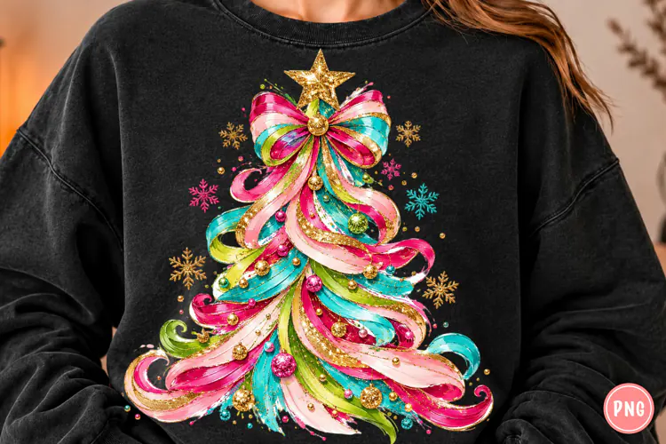 Rainbow Christmas Tree PNG | Colorful Bow Holiday Png