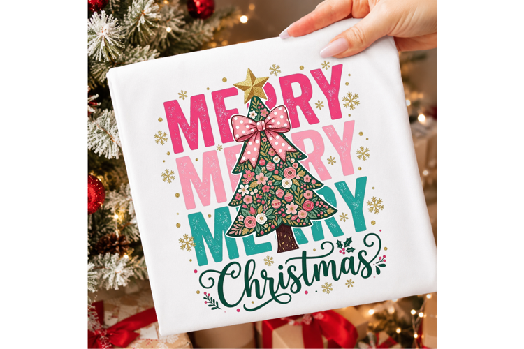Colorful Coquette Glitter Pink Floral Christmas Tree
