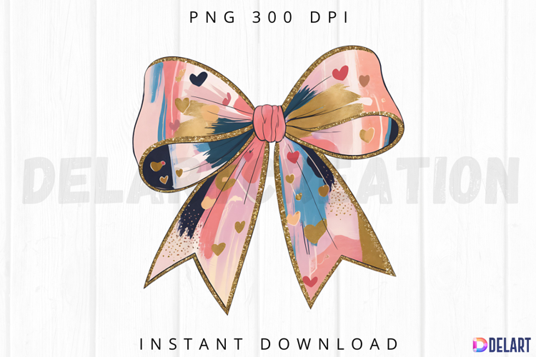 Colorful Coquette gold glitter bow Sublimation PNG