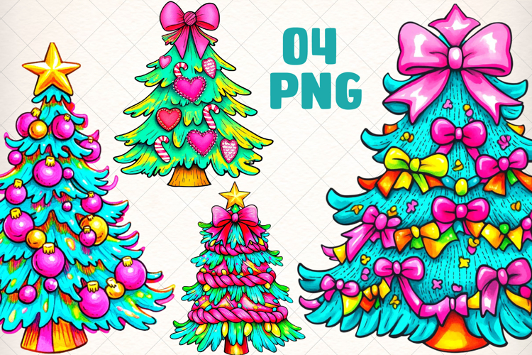 Colorful Coquette Pink Christmas Tree Merry and Bright Png
