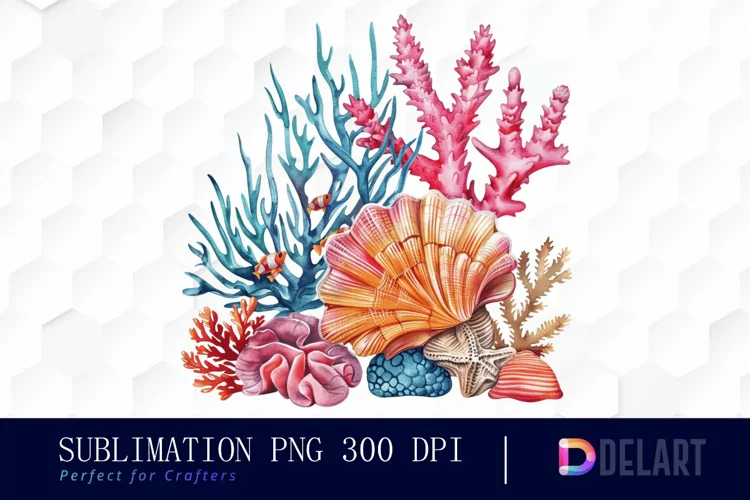 Colorful Coral Reef Sea Shell Illustration Clipart