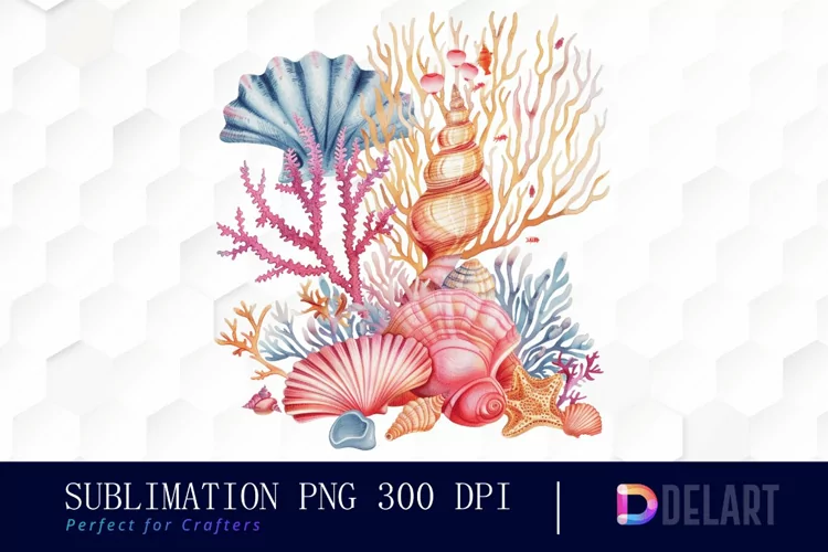 Colorful Coral Reef Sea Shell Illustration Clipart