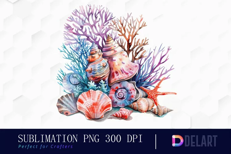 Colorful Coral Reef Sea Shell Illustration Clipart