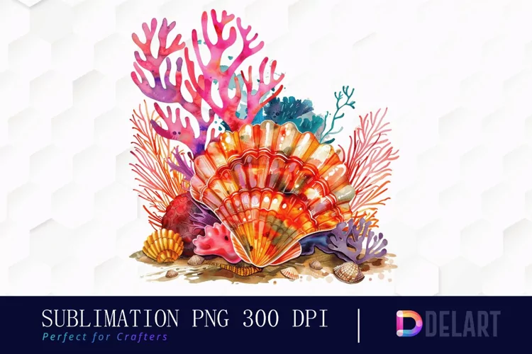 Colorful Coral Reef Sea Shell Illustration Clipart