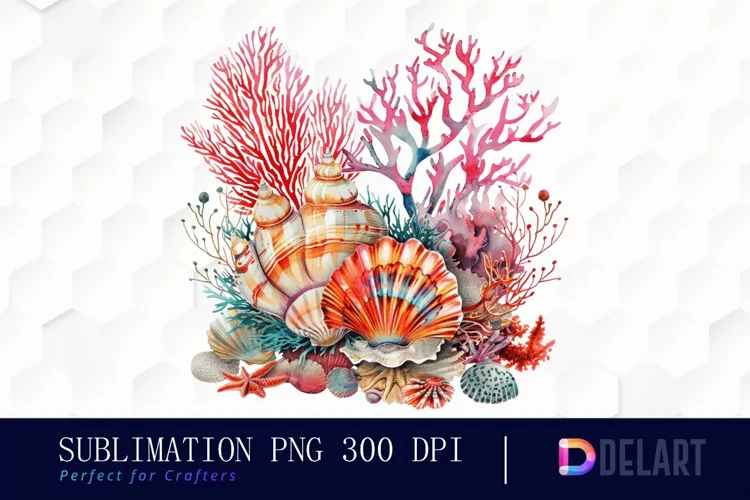 Colorful Coral Reef Sea Shell Illustration Clipart