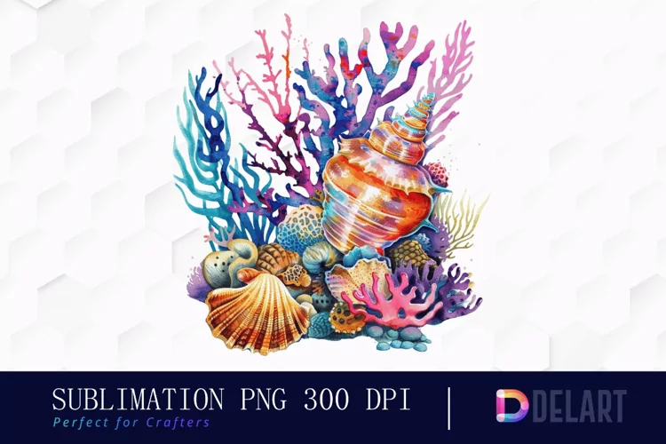 Colorful Coral Reef Sea Shell Illustration Clipart