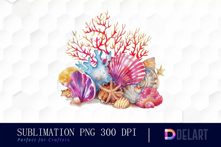 Colorful Coral Reef Sea Shell Illustration Clipart