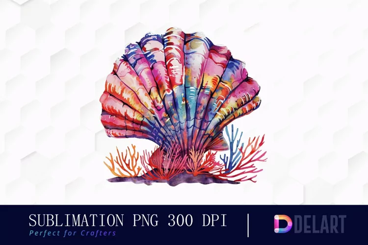 Colorful Coral Reef Sea Shell Watercolor Clipart