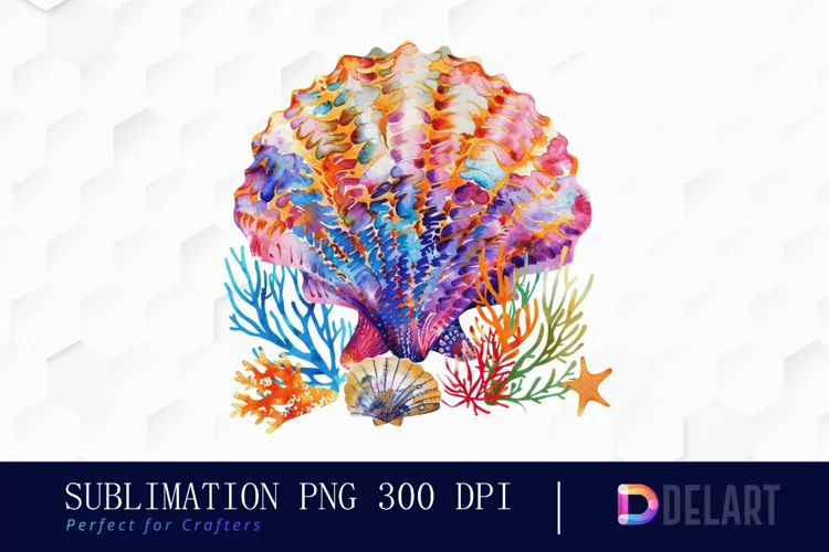 Colorful Coral Reef Sea Shell Watercolor Clipart