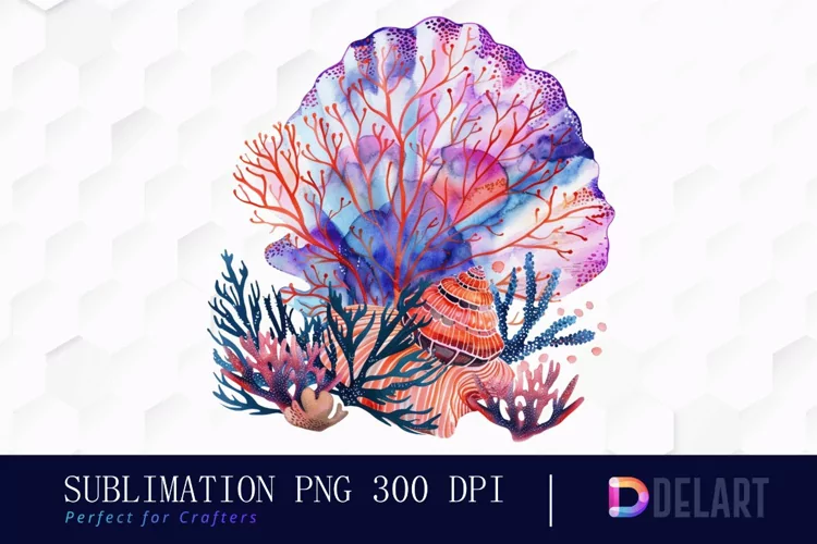Colorful Coral Reef Sea Shell Illustration Clipart