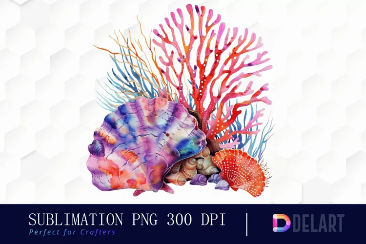Colorful Coral Reef Sea Shell Illustration Clipart