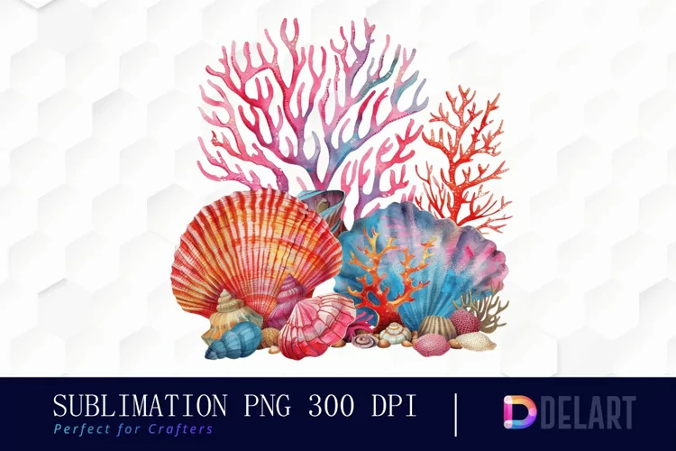 Colorful Coral Reef Sea Shell Illustration Clipart