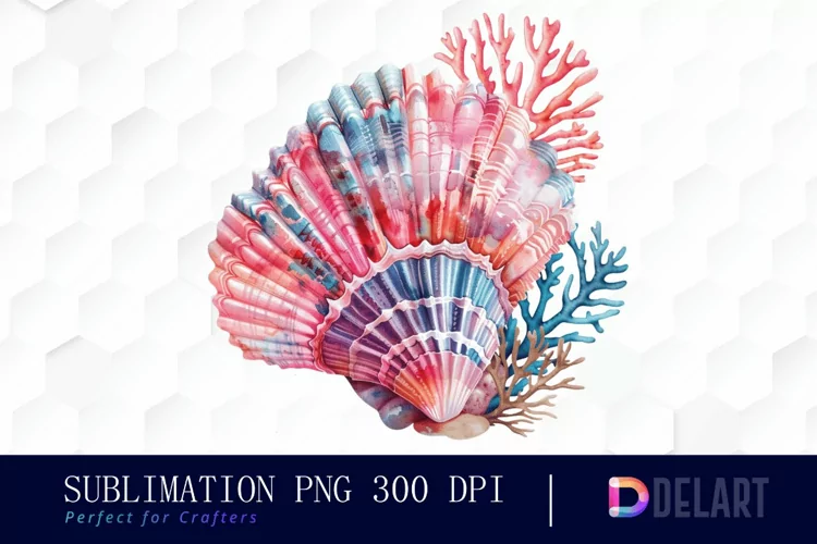 Colorful Coral Reef Sea Shell Watercolor Clipart