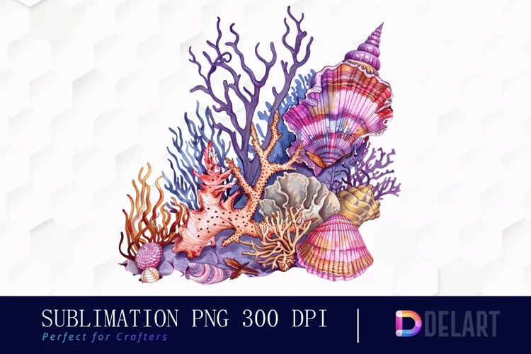 Colorful Coral Reef Sea Shell Illustration Clipart