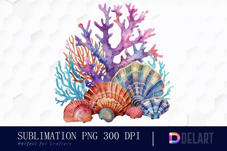 Colorful Coral Reef Sea Shell Illustration Clipart