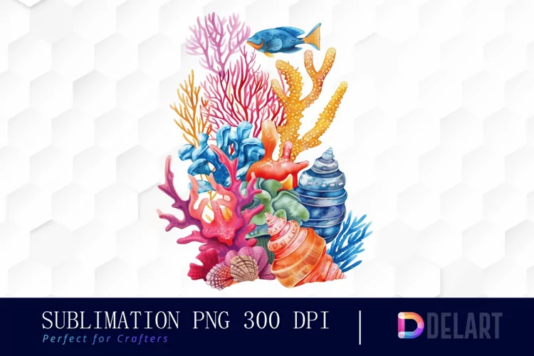 Colorful Coral Reef Sea Shell Illustration Clipart