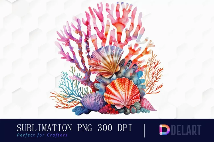 Colorful Coral Reef Sea Shell Illustration Clipart