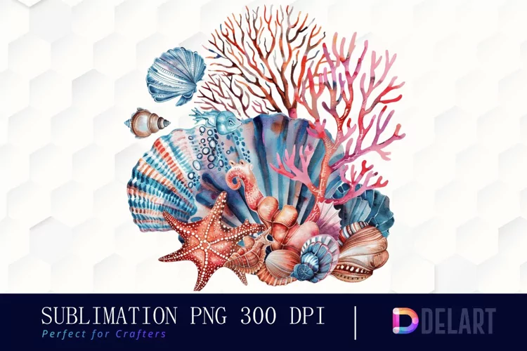 Colorful Coral Reef Sea Shell Illustration Clipart